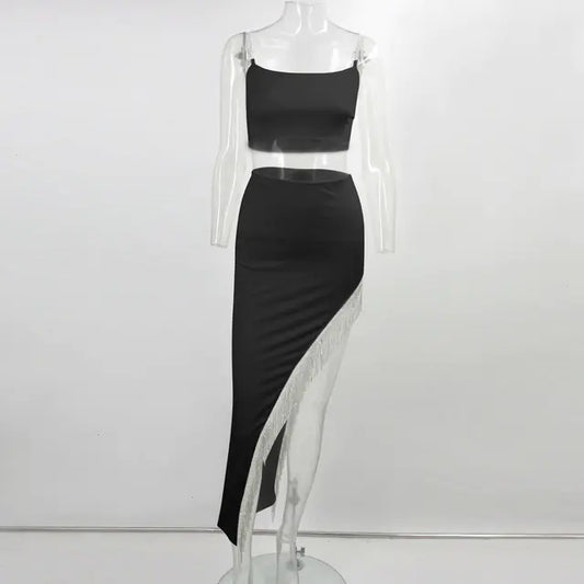 Women's Tassel Irregular Skirt Two-Piece Set